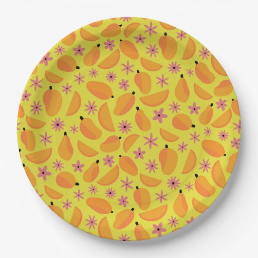 Süßes Mango-Frucht- und Blumenmuster Pappteller (Vorderseite)