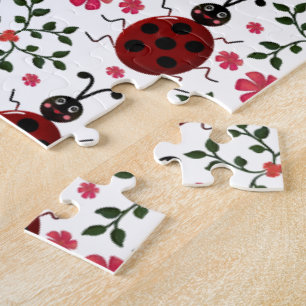 Süßes Marienkäfer-Blumen-Nahtloses Muster Puzzle