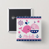 Süßes, maritimes rosa Wal- und Anker-Muster Button (Vorne & Hinten)