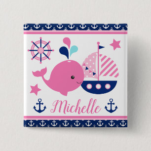 Süßes, maritimes rosa Wal- und Anker-Muster Button