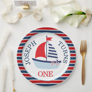 Süßes maritimes Segelboot-Thema Pappteller