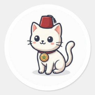 Süßes marokkanisches Kawaii-Katze mit Fez-Aufklebe Runder Aufkleber