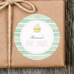 Süßes Matcha-Cupcake, Salbei-gestreifte Babyparty Runder Aufkleber