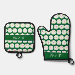 Süßes Matcha-Latte-Geistchen Ofenhandschuh & Topflappen-Set