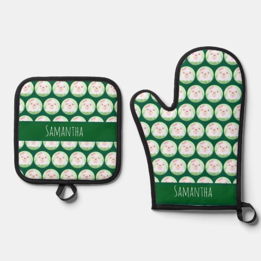 Süßes Matcha-Latte-Geistchen Ofenhandschuh & Topflappen-Set (Vorderseite)