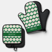 Süßes Matcha-Latte-Geistchen Ofenhandschuh & Topflappen-Set (Vorderseite/Rückseite)