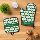 Süßes Matcha-Latte-Geistchen Ofenhandschuh & Topflappen-Set (Oben Unten)