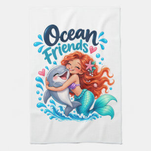 Süßes Meerjungfrau-Ozeanfreunde-Delfin-Design Geschirrtuch