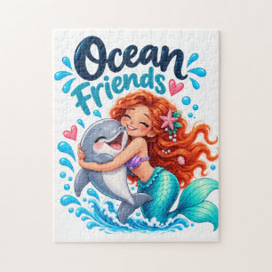 Süßes Meerjungfrau-Ozeanfreunde-Delfin-Design Puzzle