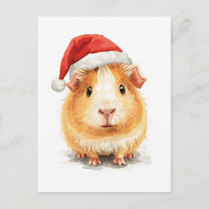 Süßes Meerschweinchen mit Santa-Hut Aquarell Feiertagspostkarte