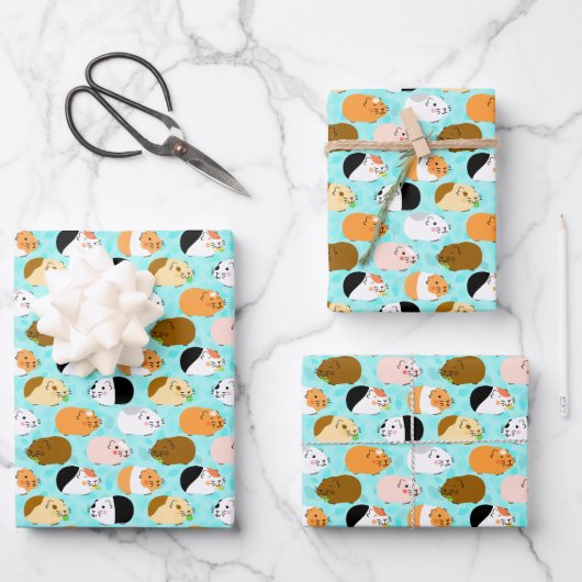 Süßes Meerschweinchen-Muster Geschenkpapier Set (Vorderseite)
