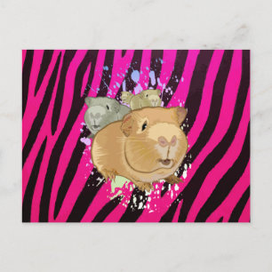 Süßes Meerschweinchen-Trio Hot Pink Zebra-Muster Postkarte