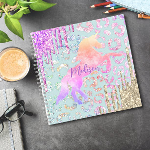 Süßes Mint Einhorn Tierprint Glitter Monogramm Notizblock