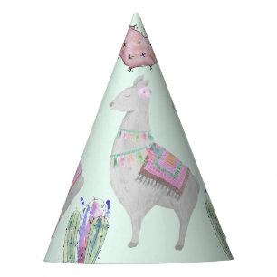 Süßes Mint-Rosa Lama und Kaktus Aquarellmuster Partyhütchen