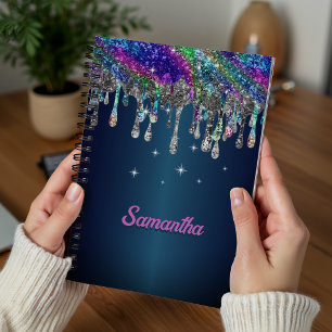 Süßes modernes blaues Glitter-Drips-Monogramm Notizblock