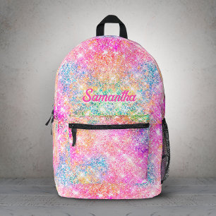 Süßes modernes Einhorn-Hot-Pink-Faux-Glitter-Monog Bedruckter Rucksack