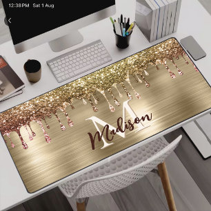 Süßes modernes falsches gold Glitter Drips Monogra Schreibtischunterlage