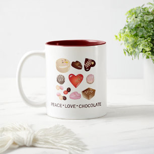 Süßes modernes Friedensliebe-Schokoladen-Herz Zweifarbige Tasse
