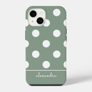 Süßes modernes helles Waldgrün-Polka-Punkt-Muster iPhone 14 Hülle