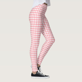 Süßes modernes Mädchen Weiß Rosa Gingham Karo Leggings