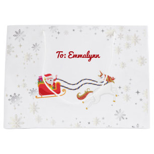 Süßes modernes magisches Einhorn Santa Schnee Name Große Geschenktüte