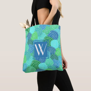 Süßes, modernes, monogrammiertes blau-grünes Muste Tasche