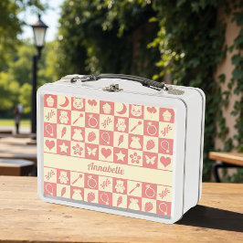 Süßes, modernes, rosa kariertes Icons-Muster für M Metall Brotdose