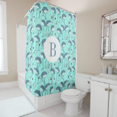 Süßes Monogramm Blaue Flamingos Muster Duschvorhang (Beispiel)