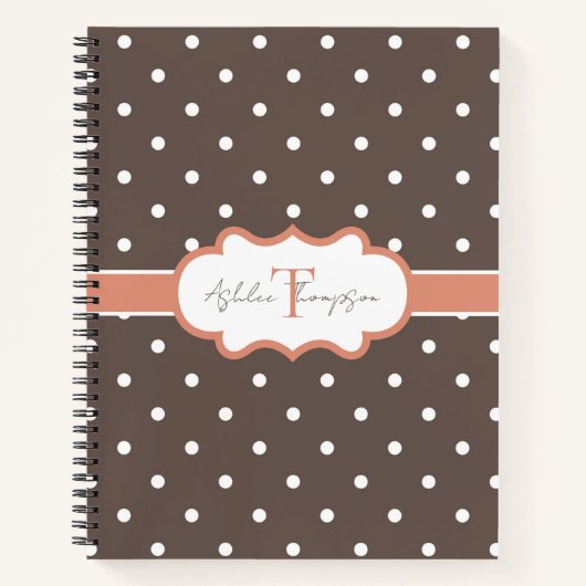 Süßes Monogramm Braun Orange Polka Punkt Notizblock (Vorderseite)