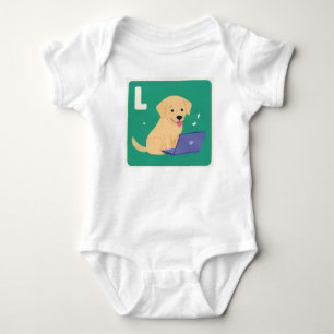 Süßes Monogramm Buchstabe L Hund Laptop Baby Bodys Strampler