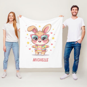 Süßes monogramm Mädchen-Häschen mit Brille Fleecedecke