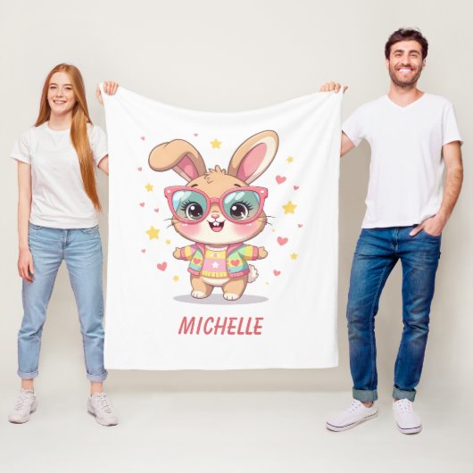 Süßes monogramm Mädchen-Häschen mit Brille Fleecedecke (Beispiel)