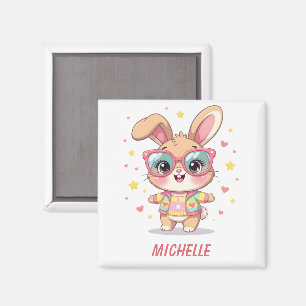Süßes Monogramm-Mädchen-Häschen mit Brille Magnet