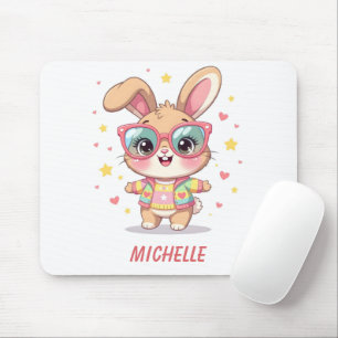 Süßes Monogramm-Mädchen-Häschen mit Brille Mousepad