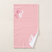 Süßes Monogramm mit Blumen auf hellrosa Badhandtuch Set (Handtuch)