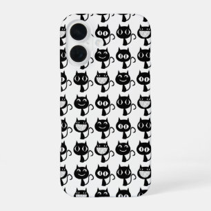 Süßes Monogramm Schwarze Katze Ausdrucks Muster iPhone 16 Hülle