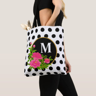 Süßes Monogramm schwarze Vintage-Blumen Polka Punk Tasche