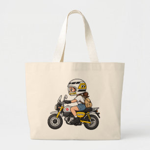 Süßes Motorrad Mädchen – Cartoon auf gelbem Mini-M Jumbo Stoffbeutel