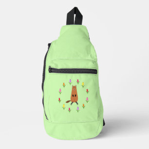 Süßes Murmeltier und Tulpenblumen Crossbody Bag