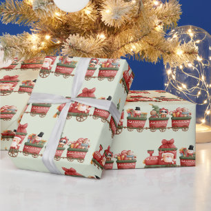 Süßes Muster Vintage-Weihnachtszug mit Spielzeug Geschenkpapier