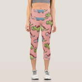 Süßes nahtloses Dinosaurier-Muster Capri Leggings (Vorderseite)