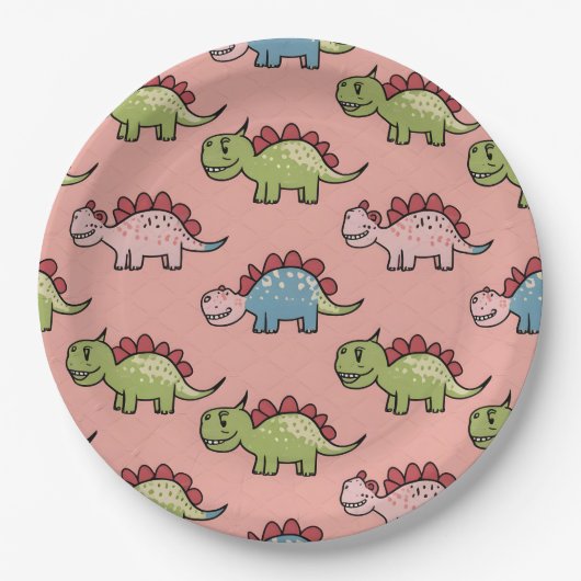 Süßes nahtloses Dinosaurier-Muster Pappteller (Vorderseite)