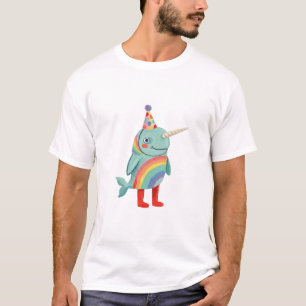 Süßes Narwal-T-Shirt mit Regenbogen-Partyhut T-Shirt