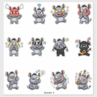 Süßes Nashorn-Sticker-Pack für verschiedene Stimmu Aufkleber