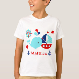 Süßes, nautisches Muster mit Blauwal und Ankern T-Shirt