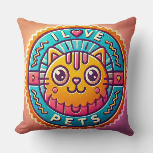 Süßes Neon-Katzen-Abzeichen Kissen