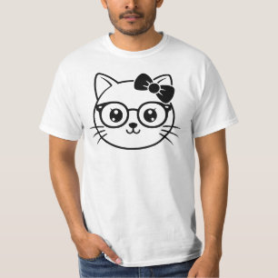 Süßes nerdiges Katzen-Gesicht mit Brille und Schle T-Shirt