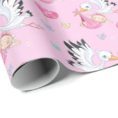 Süßes neues Baby Mädchen und Storch Geschenkpapier (Rolleneckpunkt)
