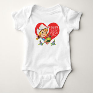 Süßes niederländisches Mädchen mit Vintage-Tulpen  Baby Strampler