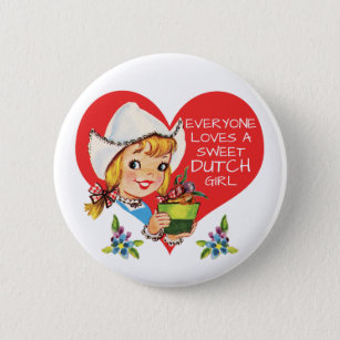 Süßes niederländisches Mädchen-Vintage Tulpen Button